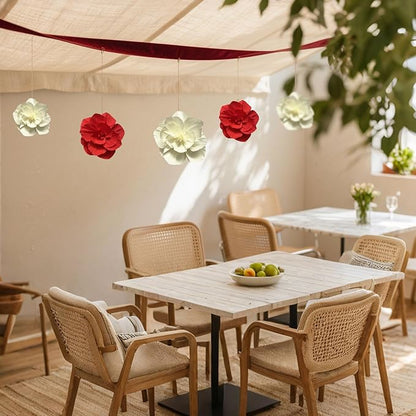BRT Bearingshui Crepe Paper Flowers Decoration for Wall Total 9 Pcs, Artificial Flowers Backdrop for Wedding Decor Baby Bridal Shower Birthday Party, Red Beige 3D Wall Flowers Decor