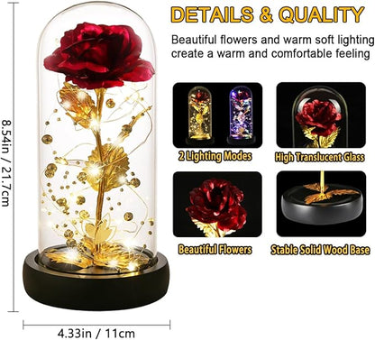 Christmas Women Gifts Birthday Gifts for Women Flowers for Delivery,Galaxy Artificial Flower with 2 Light Modes Light Up Rose in Glass Dome,Colorful Glass Rose,Birthday Wedding Anniversary Xmas Gift