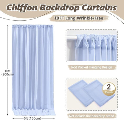 10ft x 10ft Baby Blue Backdrop Curtains, Wrinkle-Free Sheer Chiffon Fabric Photo Backdrop Draping Fabric for Wedding Arch Baby Shower Gender Reveal Photography Decorations