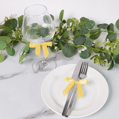 50 PCS Yellow Twist Tie Bows 2.5" Satin Ribbon Bows Decor for Gift Wrapping Craft Treat Bags Cake Pop Basket, Wedding Baby Shower Birthday Party Favors