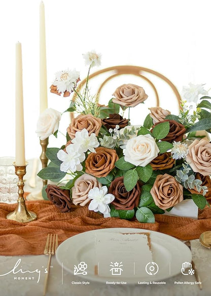 Ling's moment Artificial Flowers, 25Pcs 3" Roses in Walnut Brown Shades, Realistic DIY Foam Floral Decor for Wedding Bouquets/Centerpieces, Outdoor Party Backdrops, Room/Table, Garden/Pot Decorations