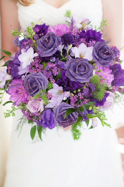 100pcs Purple Glitter Roses 2.56" Foam Glitter Flowers Fake Roses Purple Flowers Artificial Roses for Bridal Shower Centerpieces DIY Wedding Flower Floral Arrangements (Purple)