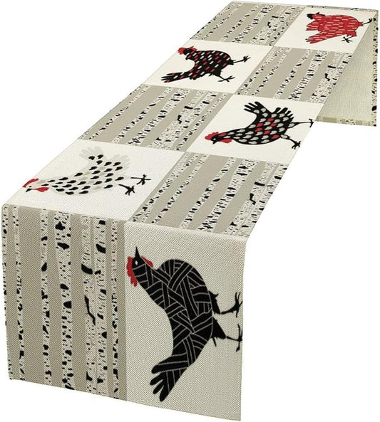Farmhouse Rooster Table Runner, Rustic Farm Animals Funny Chicken Dinner Runner for Country Farmhouse Home Kitchen Dinner Table Party Decoration 13x120in