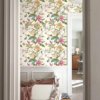 Vintage Floral Peel and Stick Wallpaper Floral Contact Paper 16.9inchx196.8inch Multicolor Flowers Butterfly Wallpaper Leaf Boho Self Adhesive Removable Wall Paper for Bedroom Decorative