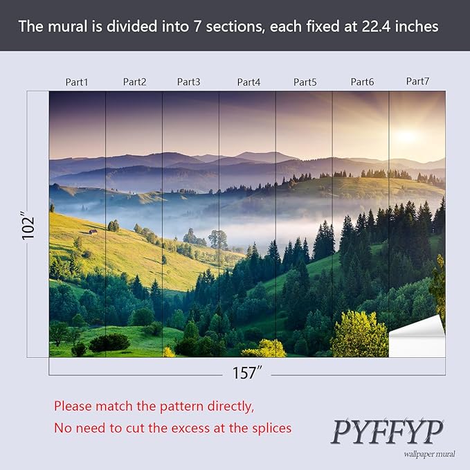 PYFFYP- Tropical Natural Landscape Forest Wallpaper murals for Bedroom(Not Peel and Stick)