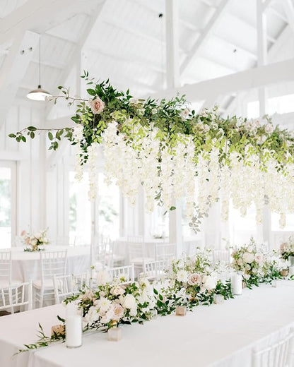 12Pack Wisteria Hanging Artificial Flowers 3.6ft Wisteria Silk Flowers Garland Fake Bushy Vine Faux Ratta String for Wedding Arch Party Garden Greenery Home Wall Backdrop Decor (Milk White)