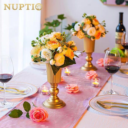 Nuptio Pcs of 2 Flowered Metal Trumpet Vase Elegant Wedding Centerpieces Vase for Wedding Party Decoration, 23.2cm/9.13" Tall Artificial Flower Arrangements for Anniversary Ceremony