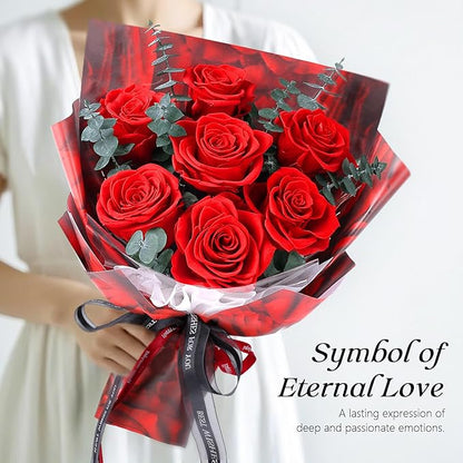 Preserved Flowers Bouquet 7 Roses - Red Real Rose & Flowers for Delivery, Long-Lasting Flower with Gift Box, Eternal Roses Bouquet for Mothers, Mom, Wife, Anniversary Birthday Gifts for Women