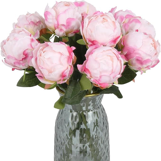10pcs Pink Peonies Artificial Flowers Fake Silk Peonies with Single Stem Faux Peonies Flowers for Wedding Table Centerpieces Home Decorations Bridal Bouquets Floral Arrangements (Light Pink)