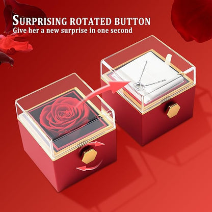 ‌TINGKU Eternal Real Rose Gift Box for Women, Preserved Rose with Customized Name Engraved Heart Necklace, Personalized Romantic Gift for Wife, Girlfriend, Mom, Mother's Day Love Keepsake