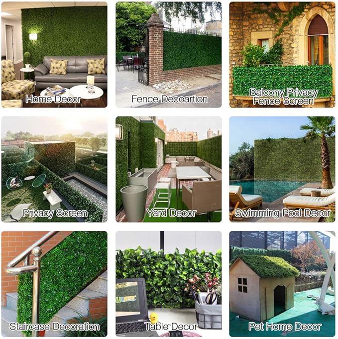 ULAND Artificial Topiary Hedges Panels, Plastic Faux Shrubs Fence Mat, Greenery Wall Backdrop Decor, Garden Privacy Screen Fence, Pack of 12pcs 20"x20"