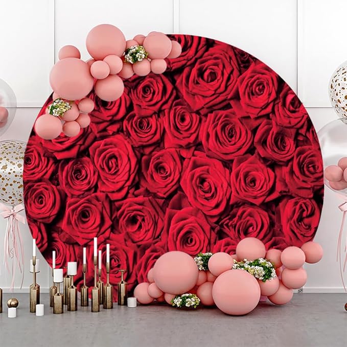 Renaiss 6x6ft Red Rose Round Backdrop Covers for Photoshoot Girls Women Portrait Crimson Flowers Flowerbed Photography Background Wedding Bridal Baby Shower Birthday Party Decor Photo Booth Prop