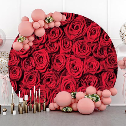 Renaiss 4x4ft Red Rose Round Backdrop Covers for Photoshoot Girls Women Portrait Crimson Flowers Flowerbed Photography Background Wedding Bridal Baby Shower Birthday Party Decor Photo Booth Prop