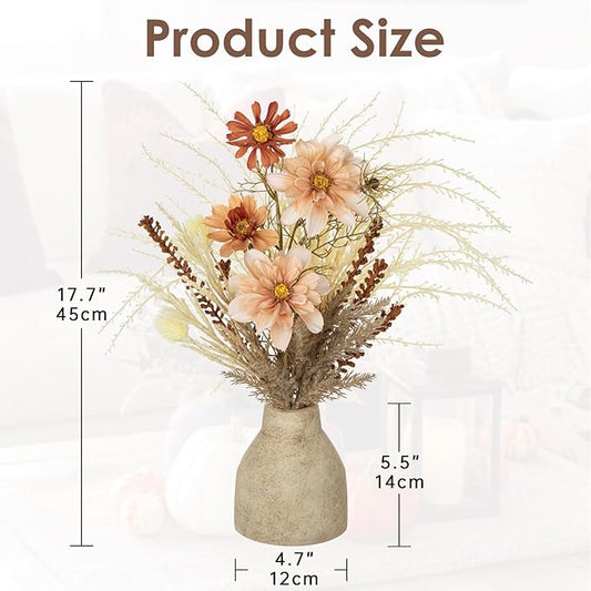 Hollyone Faux Fall Pampas Grass with Vase, Fall Flowers Artificial for Decoration Arrangement Bouquet Plant in Ceramic Vase Fluffy Boho Home Decor Fake Pompass Pompous Grass Floral Autumn Decorations