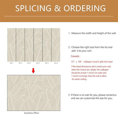 Tropical Palm Leaf Beige Wallpaper Peel and Stick Botanical Leaf Pattern Art Self Adhesive Wall Mural for Living Room Bedroom 137"x100"