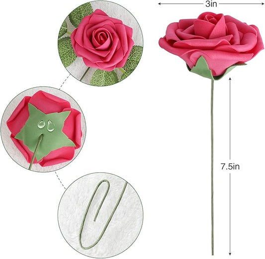 AmyHomie Artificial Flower Seriesa Red Rose 25pcs Real Looking Fake Roses w/Stem for DIY Wedding Bouquets Centerpieces Arrangements Party Baby Shower Valentines Day Christmas Tree Decorations