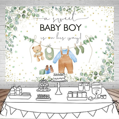 Mocsicka Sweet Baby Shower Backdrop - Princess Pink Greenery Party Banner for Girl Baby Shower Photo Booth (Blue, 6x4ft)