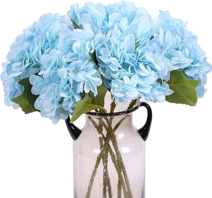 Kimura's Cabin 6pcs Blue Artificial Silk Flowers Fake Hydrangeas Flower with Stems Faux Hydrangea Bouquets for Home Wedding Party Table Core Decoration (Blue, Pack of 6)