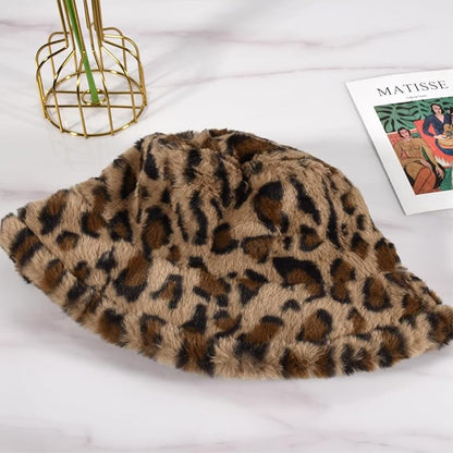 Winter Soft Faux Fur Plush Bucket Hat, Lovely Fisherman Cap, Fashion Outdoor Thick Warm Sun Cap for Women