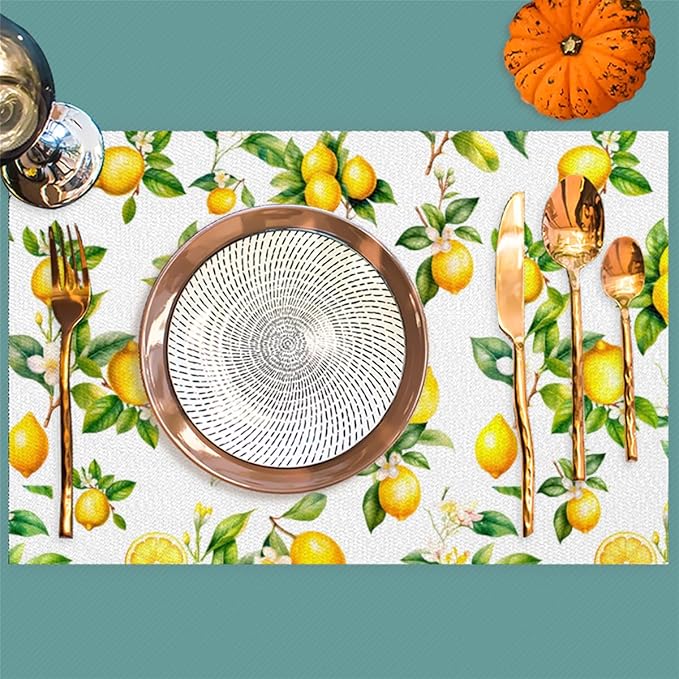 Lemon Tropical Summer Placemats Set of 1 PVC Vinyl Non Slip Table Mats Waterproof Heat Resistant Place Mats Washable Wipeable Dining Table Mat for Kitchen Party Indoor Outdoor Decorative