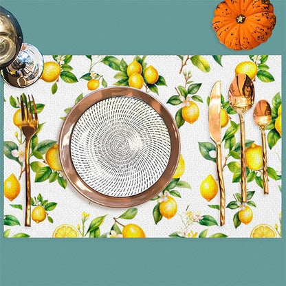 Lemon Tropical Summer Placemats Set of 6 PVC Vinyl Non Slip Table Mats Waterproof Heat Resistant Place Mats Washable Wipeable Dining Table Mat for Kitchen Party Indoor Outdoor Decorative