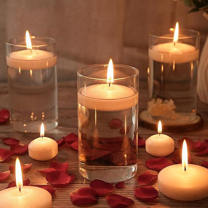 3 inch White Floating Candles 8-9 Hours Floating Candle for Centerpieces 36 Packs Unscented Floating Candles 3” Water Candles for Cylinder Vases, Pool, Wedding