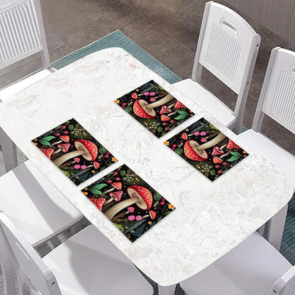 Placemats Set of 4 Waterproof Oilproof Table Mats Mushroom Pattern Washable Wipeable Heat Resistant Easy to Clean for Indoor Outdoor Party Kitchen Dining Table Decoration 12 * 18in
