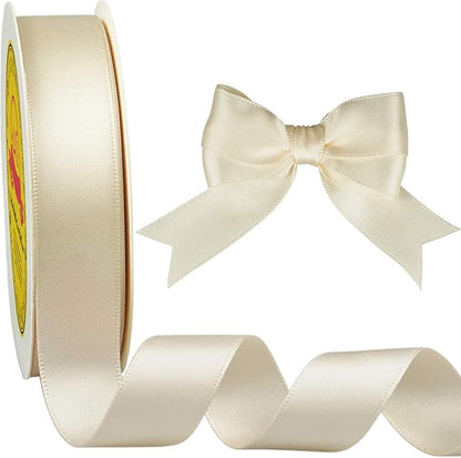 Double Face Ivory/Antique White Satin Ribbon 7/8 inch X 25 Yards Polyester Ivory Ribbon for Gift Wrapping Very Suitable for Weddings Party Invitation Decorations and More