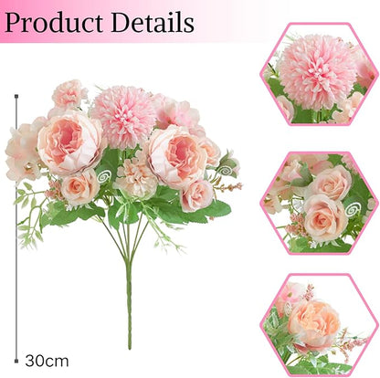 ASTRYAS Artificial Flowers, 2PCS Small Silk Flowers for Home Decor Indoor Fake Bouquet Faux Floral Arrangements Dining Table Centerpieces for Kitchen Bridal Wedding Party Decor, Pink
