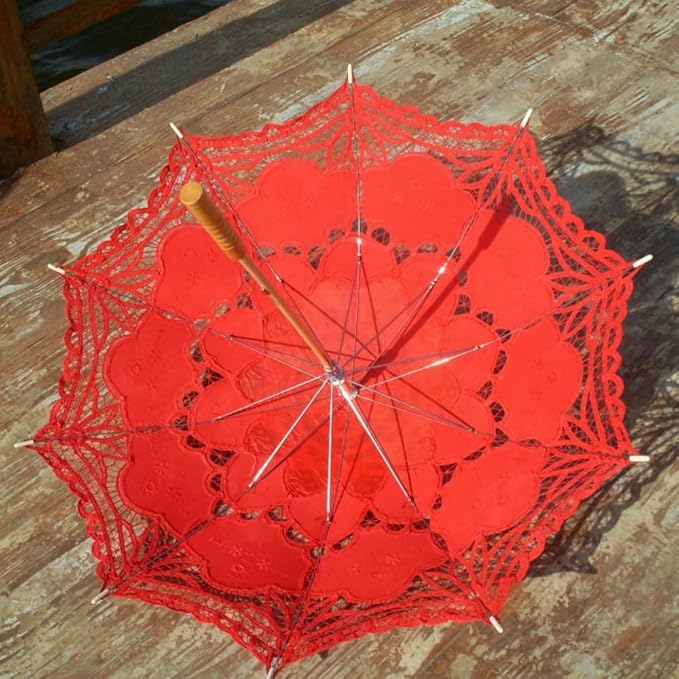 Handmade Red Lace Parasol Umbrella Wedding Bridal 30 Inch Adult Size