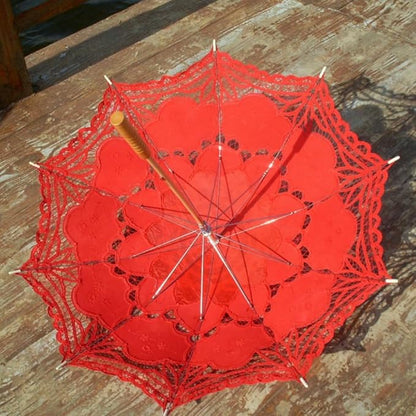 Handmade Red Lace Parasol Umbrella Wedding Bridal 30 Inch Adult Size