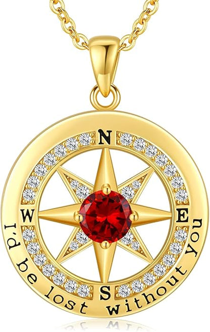 S925 Necklace Gift for Wife |Compass Jewelry |Women Anniversary |Sterling Silver |Girlfriend Birthday Gifts for Her Valentines |I'd be Lost without You |Jewel 18K Gold