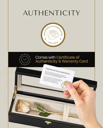 Forever Rose Hand-Dipped in 24K Gold, Diamond-Inspired April Birthstone with Sparkles, Real Rose in Leather Case with LED Light – Perfect Ready to Gift for April Birthday or Any Occasion