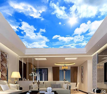 Eierme-Blue Sky Background with White Clouds Mural Wallpaper Peel and Stick 90" x 67"