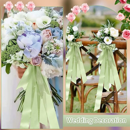 Sage Green Ribbon 1 1/2 Inch 60 Yards Light Green Satin Ribbon Gift Ribbons for Wedding Bridal Shower DIY Crafts Flower Bouquet Birthday Gifts Baskets Decorations