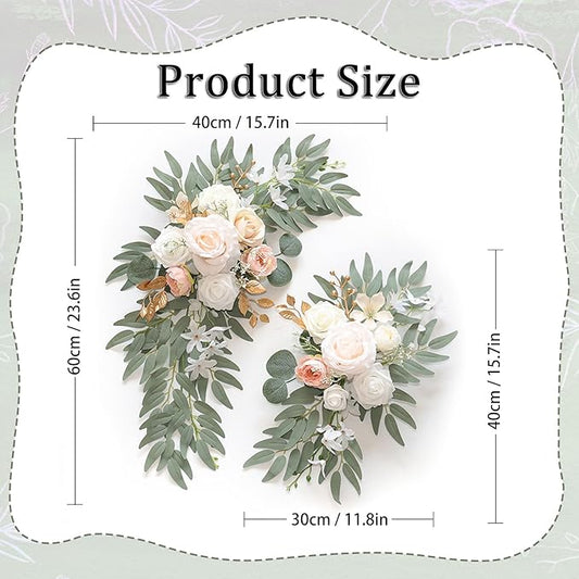 Faux Flower Swag Set of 2, Champagne Artificial Flowers Swags for Wedding Arch, Wedding Welcome Signs, Welcome Reception Ceremony Signs Decorations