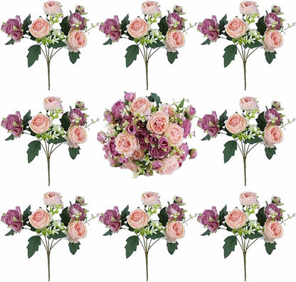 8 Bundles Peonies Artificial Flowers Silk Peonies Faux Flowers Fake Peonies Artificial Flowers Peonies Bouquet for Table Centerpieces Decoration Wedding Decor Home Party Decor (Pink and Violet Red)