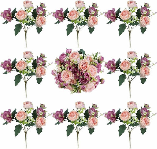 8 Bundles Peonies Artificial Flowers Silk Peonies Faux Flowers Fake Peonies Artificial Flowers Peonies Bouquet for Table Centerpieces Decoration Wedding Decor Home Party Decor (Pink and Violet Red)