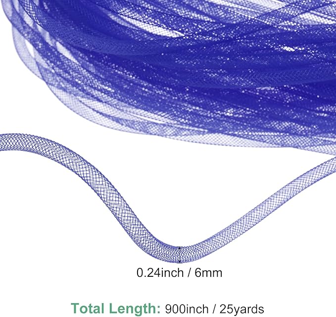 Mesh Tube Ribbon 25 Yards, 6mm Elastic Fabric Ribbons Mesh Tubing for Crafts/Gift Wrapping/Flower Bouquets/Wedding/Birthday/Holiday/Wreaths Christmas/Decoration[Dark Blue]