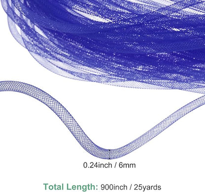 Mesh Tube Ribbon 25 Yards, 6mm Elastic Fabric Ribbons Mesh Tubing for Crafts/Gift Wrapping/Flower Bouquets/Wedding/Birthday/Holiday/Wreaths Christmas/Decoration[Dark Blue]