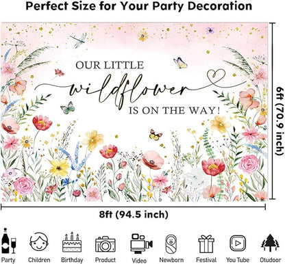 Sensfun Wildflower Baby Shower Backdrop A Little Wildflower is On The Way Baby Shower Decorations Girls Floral She is a Wildflower Baby Shower Banner Party Photography Background Photo Booth 8x6ft