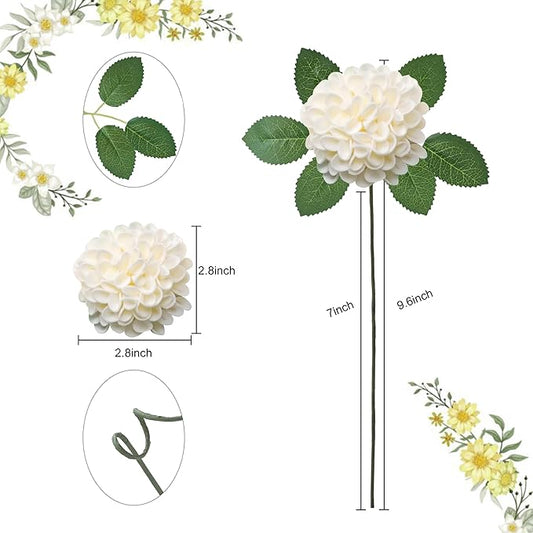 Artificial Flowers, 50pcs Realistic Artificial Rose for DIY Wedding Bouquets Centerpieces Arrangements, Cream Dahlia Flowers with Stem for Bridal Shower Party Home Decorations