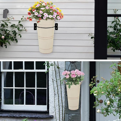Notakia 10.62 Inch Galvanized Metal Vases Farmhouse French Flower Bucket Vases for Cut Flowers for Home Decor and Wedding Table Centerpiece Decorations (Medium Size Beige 4Pcs)