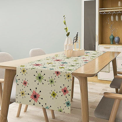 Mid Century Table Runner, Flag Retro Atomic Starburst 1950s Abstract Geometric Space Tabletop Decoration for Home Kitchen Restaurant Table Flag 13x60 Inch