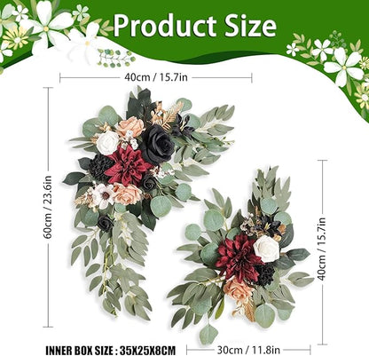 Red Black Wedding Arch Flowers, Faux Flower Swag Set of 2, Red Floral Swag for Wedding Arch Welcome Signs, Reception Ceremony Signs Decor