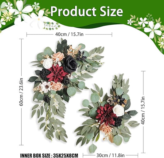 Red Black Wedding Arch Flowers, Faux Flower Swag Set of 2, Red Floral Swag for Wedding Arch Welcome Signs, Reception Ceremony Signs Decor