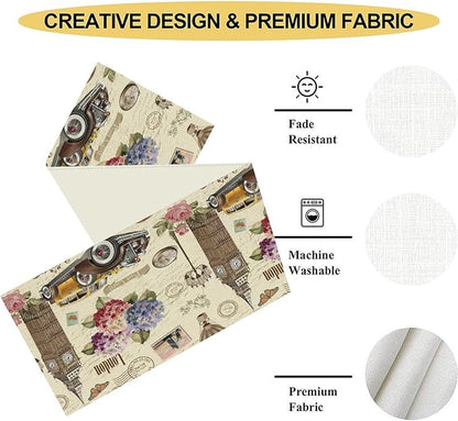British Table Runner, Seasonal Vintage Floral England London Culture Element Coffee Table Center Decor for Home Kitchen Dining Patio Holiday Party Table Decorations 13x36 inches