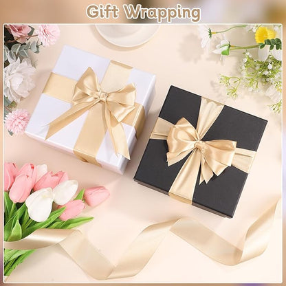 Champagne Gold Ribbon 1 1/2 Inch 60 Yards Wide Christmas Satin Ribbons Gold Bows for Gift Wrapping Flower Bouquet Birthday Christmas Decorations