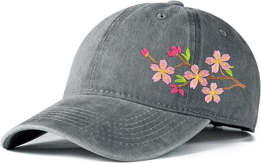 Cute Flower Hat, Elegant Floral Embroidered Adjustable Baseball Cap for Men Women, Gifts for Flower Lovers, Black