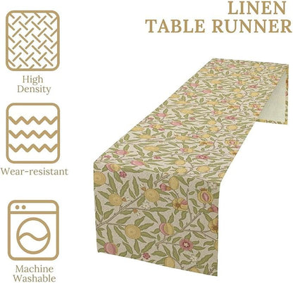 Vintage William Morris Table Runner, Yellow Lemon Fruit Peach Plant Boho Farmhouse Decor Table Runner for Kitchen Dining Home Party, 13x90 Inch